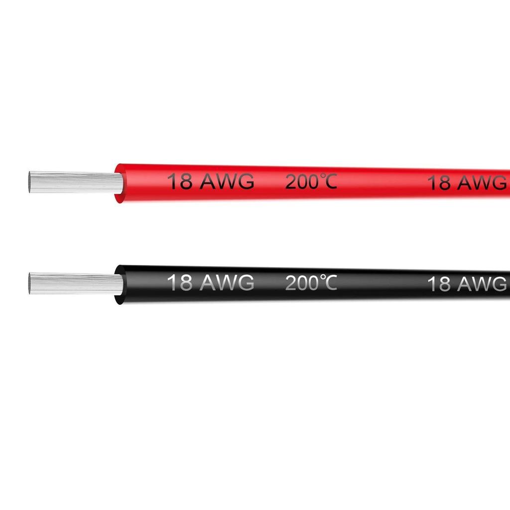 18 AWG Silicone Wire Set – 2.5m Red + 2.5m Black – Flexible Tinned Copper Cable – High Temperature Resistant