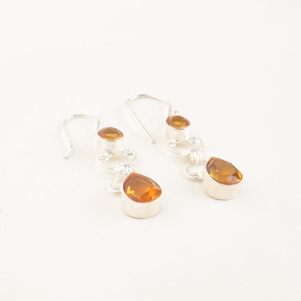 Natural Citrine Gemstone 925 Sterling Silver Jewelry Handmade Women Earrings 2" EE-156-1