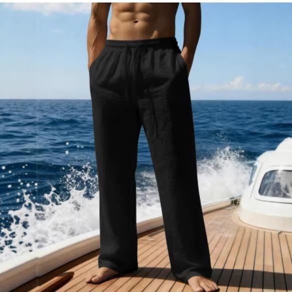 Men's summer thin linen pants breathable new youth cotton and linen wide-leg casual trousers large size trendy brand