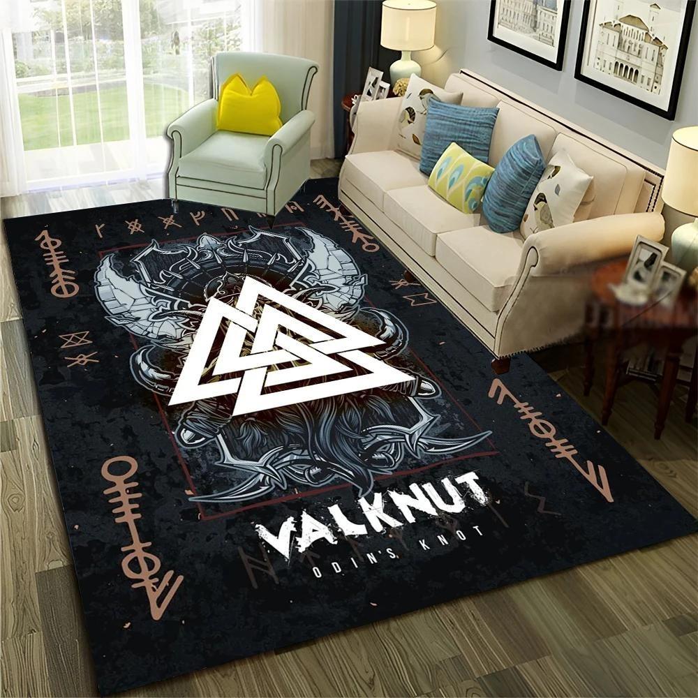 Nordic Viking Odin Valhalla Valknut Carpet Rug for Bedroom Living Room Home Sofa Decoration,Children Game Large Decor Floor Mat