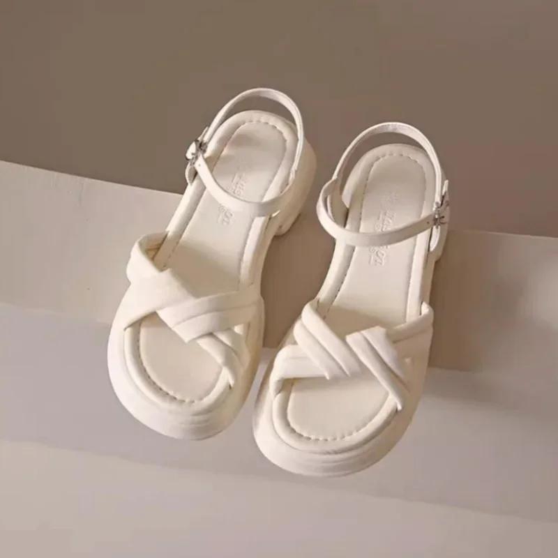 Summer Women Gladiator Sandals Fashion Platform Cross-toe Sandals Comfortable Muffin Casual Women's Shoes Luxury Sandales Plates