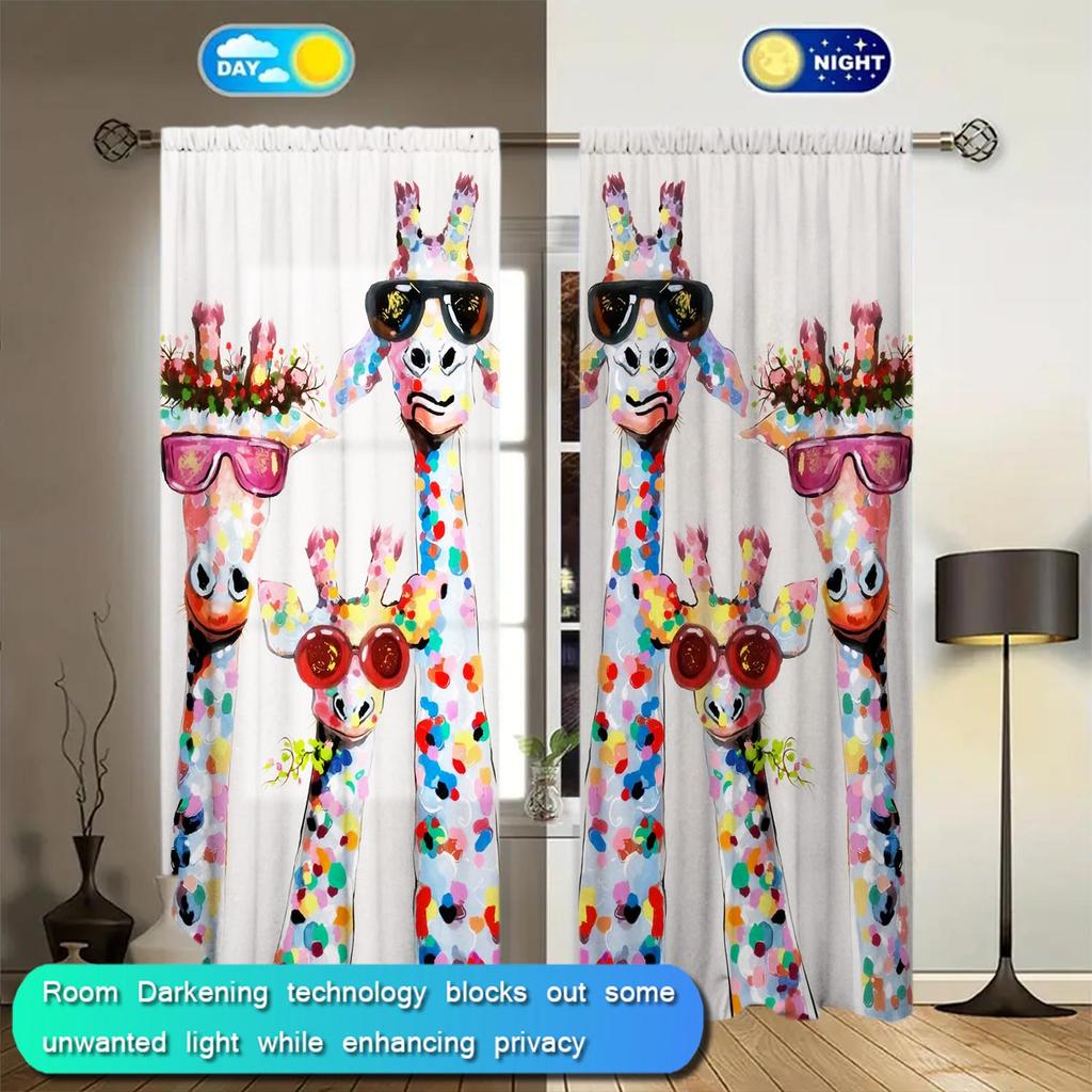 Panelscartoon Giraffe Semi Curtains Versatile Design Suitable Any Style Creating Peaceful Living Space Room Darkening Made Of Polyester