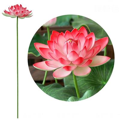 Artistic Landscape Artificial Flower DIY Decoration Long Stem Simulated Lotus Flower Green Plant with Rod Decorative Fake Flower