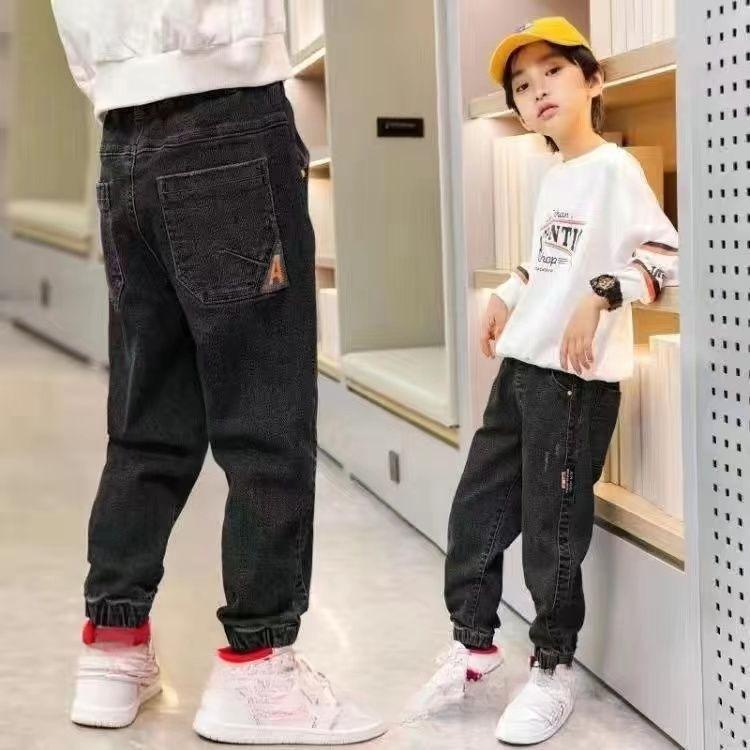 Boys' Jeans Plus Velvet Autumn and Winter Big Children's Trend Pants All-in-one Velvet Children's Trousers