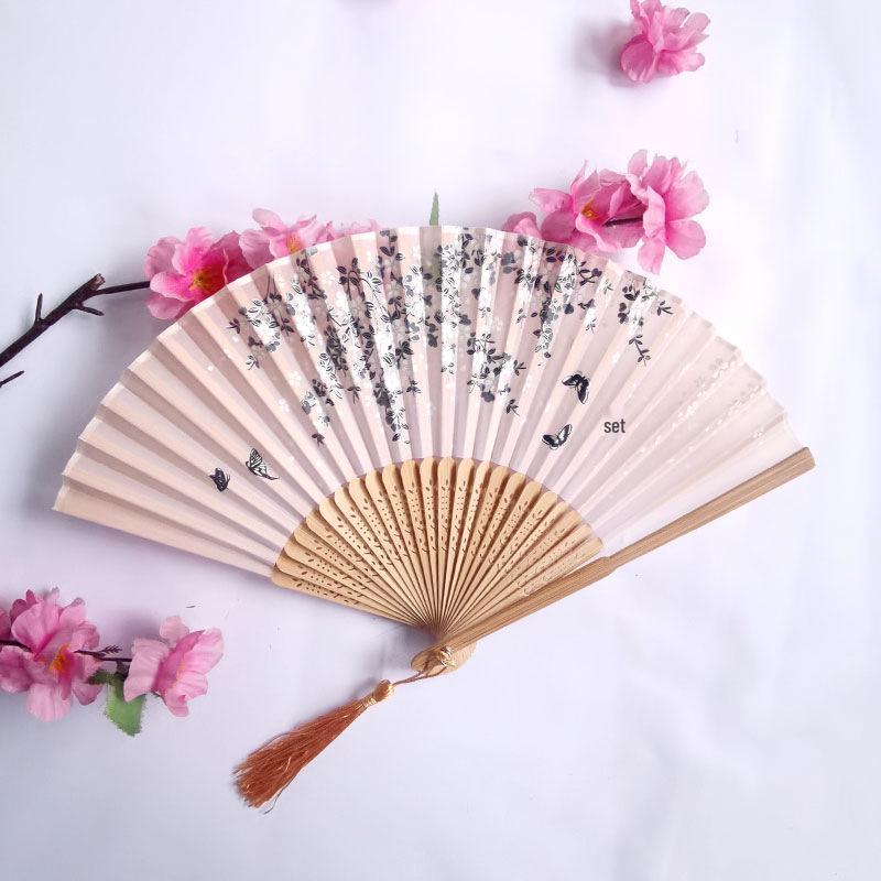 Vintage Bamboo Silk Women's Folding Fan - Portable Dance Gift