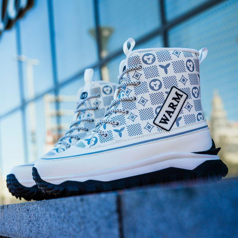 Cool Women's High-tops, Autumn and Winter Platform Shoes, Fleece Boots, Women's PU Leather Shoes, Snow Boots