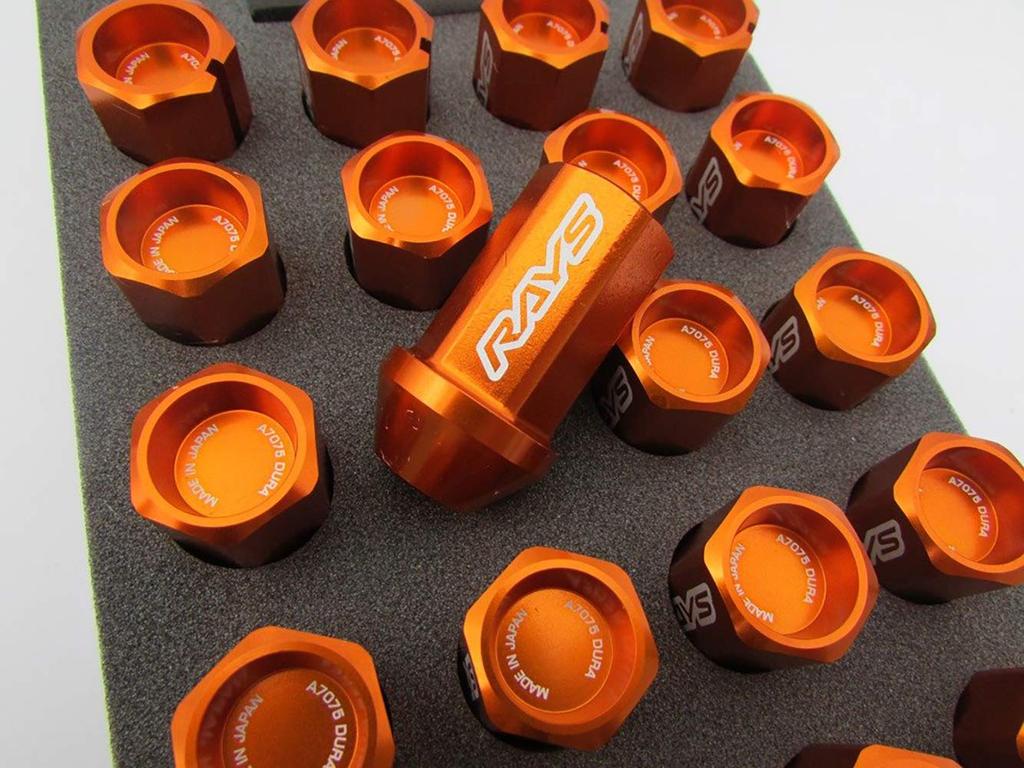 RAYS Duralumin Lock Nut Set Straight M12 X Orange 74020001014OR & L42, Type, 1.25, Anodized,