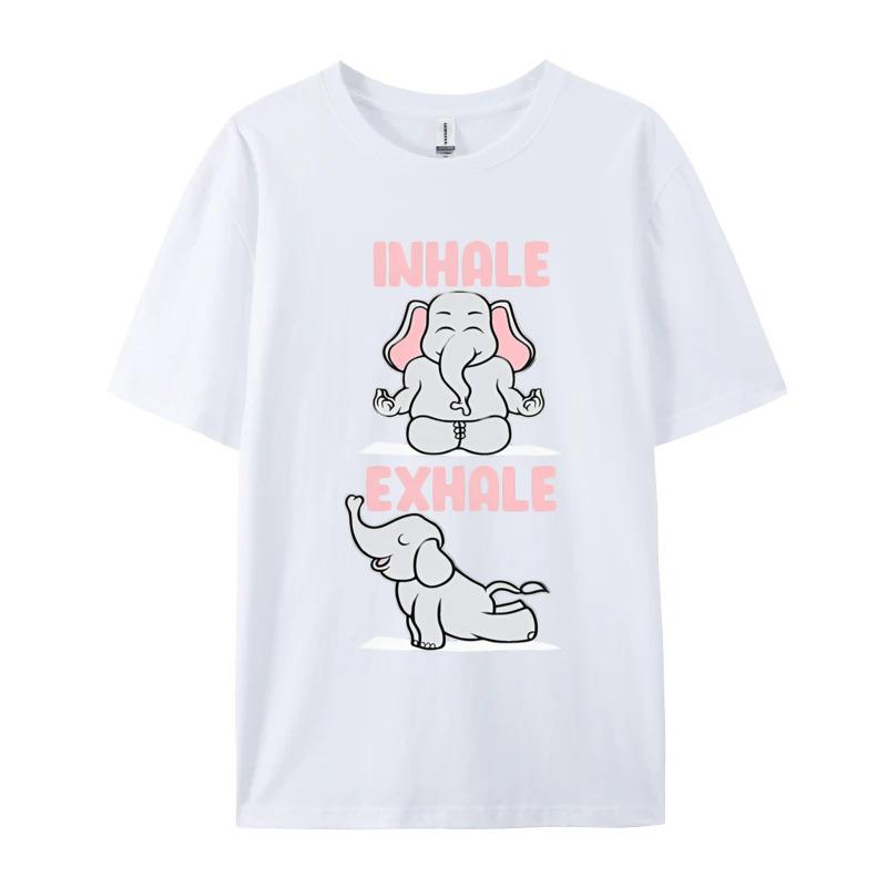 Inhale Exhale Elephant Yoga Tshirt Funny Yoga Top Tee Rife Normal Tops Shirts Cotton Tshirts Printed On S