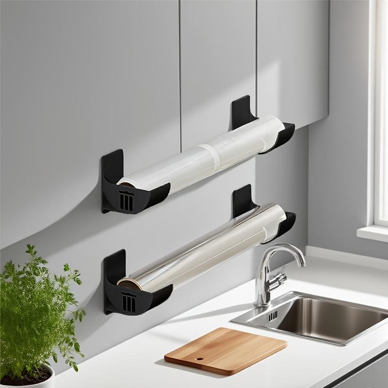2Over-the-door storage rack——Sturdy garbage bag storage rack and cling film holder Non-perforated adjustable kitchen countertop-Multifunctional
