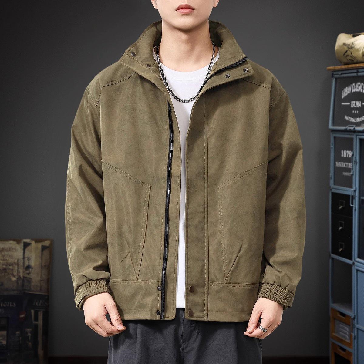 Men s 2025 Winter Retro Lambswool Jacket - Heavyweight Stand Collar, Windproof Cotton Outerwear L for 128-145 lbs
