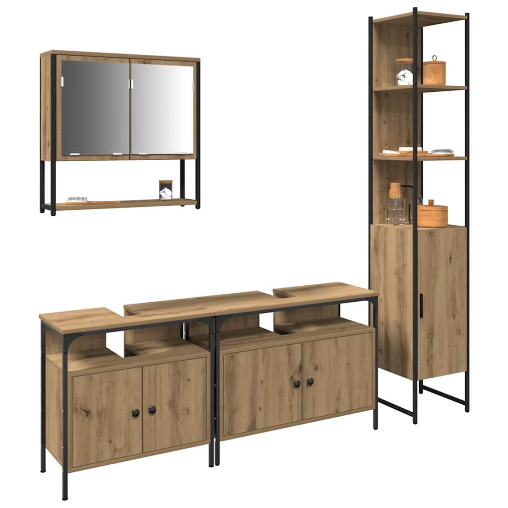 Bathroom Furniture Set with Shelf 4 pcs Artisan Oak Wood Based Material