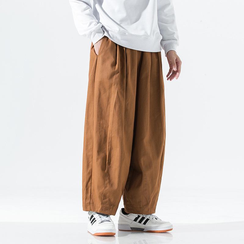 2024 Spring Men's Plus Size Wide Leg Lantern Harem Pants - Solid Color, Loose Fit, Casual Cargo Style