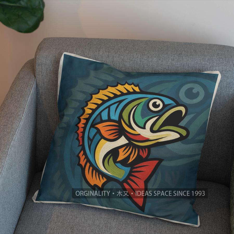 2D Colorful Fish Pattern Decorative Throw Pillow Pattern Cushion Cover Suitable For Sofa Bedroom Car Pillow Cover