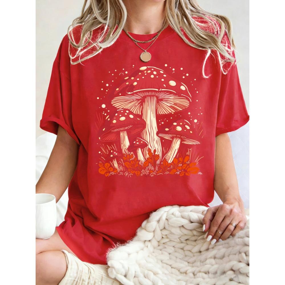 Red Mushroom Personality Graphic Design T Shirt Hip Hop T-Shirts Y2K Cotton Sportswear Summer Womens Clothes