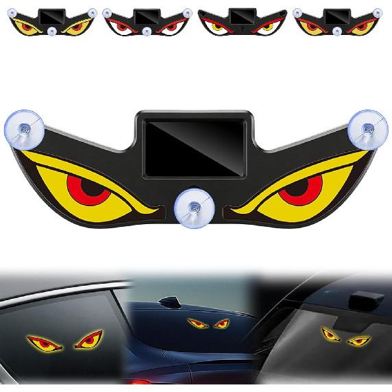 Solar Demon Eye LED Car Window Light, No Drill Led Eyes for Car Windshield, USB-C Powered Devil Eyes Warning Light for Cars Rear Window, Dynamic Rear