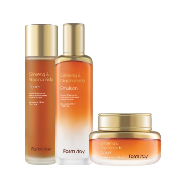 

FarmStay Тонер з женьшенем та ніацинамідом 150мл , Сироватка 35мл , Емульсія 120мл , Крем 55мл (15 Варіанти) #Toner+Emulsion+Cream
