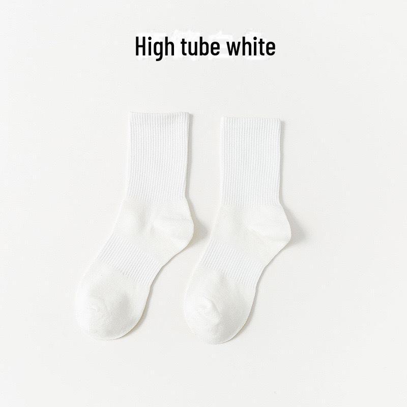 Șosete albe din bumbac pur cu tub mijlociu pentru femei – respirabile, absorbante de transpirație, versatile pentru sporturile de primăvară/toamnă și ținute la modă