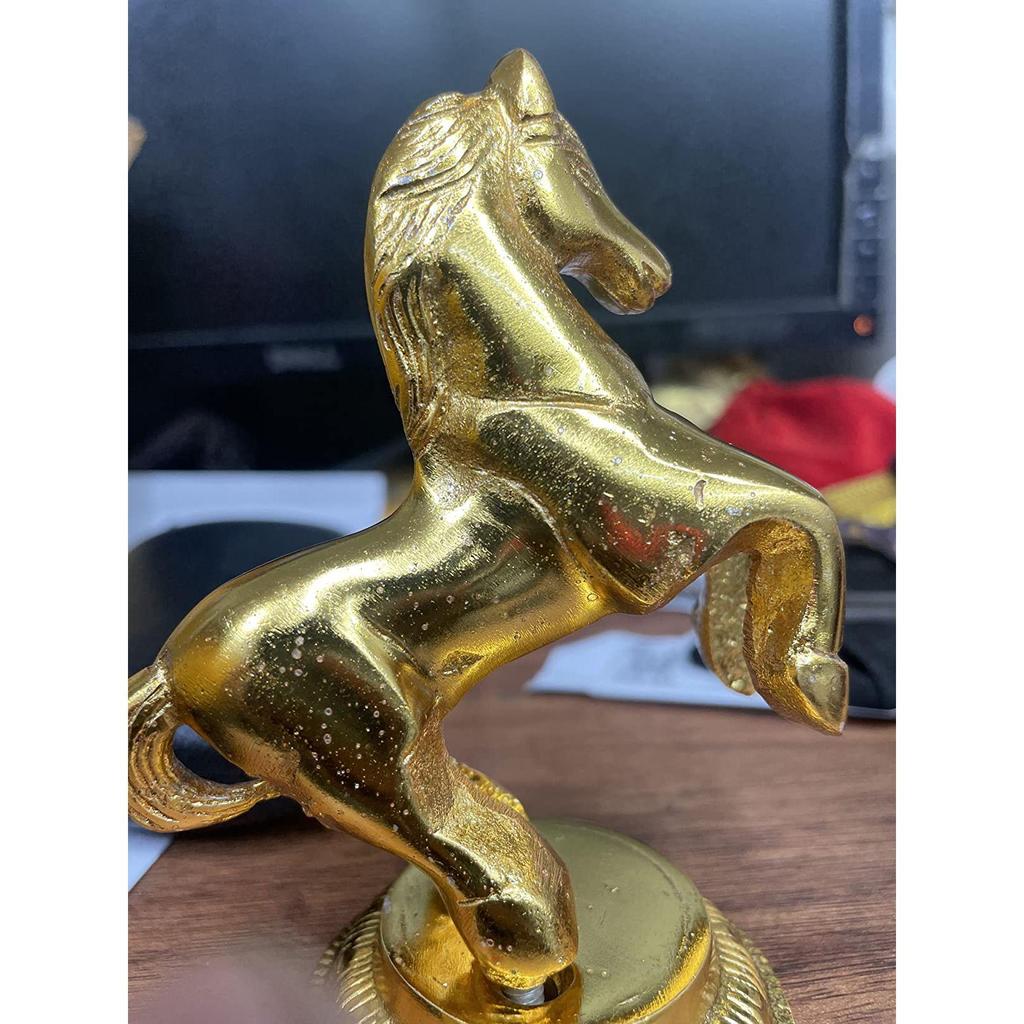 Golden Finish Jumping Horse Metal Statue for Wealth, Income and Bright Future & Feng Shui & Vastu (8.5 X 6.5 X 12 Cm, Gold)