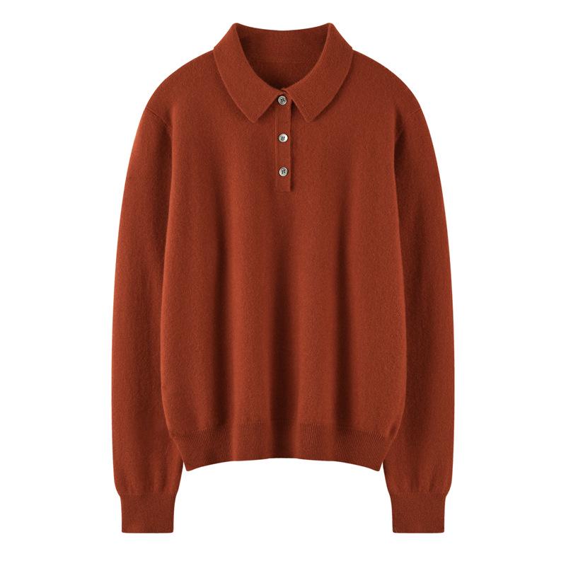 Kang Sai Ni 100% Pure Cashmere Women's Long Sleeve Slimming Pullover Sweater with Small Lapel - Autumn/Winter Casual Versatile Style.