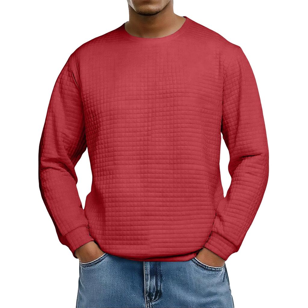 Men's Loose-fitting Casual Waffle-weave  Neck Long-sleeved Top