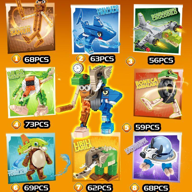 Italian Brainrot Animals Tung Tung Tung Sahur Building Blocks Tralalelo Tralala Shark Bricks Toy Christmas Gift for Children Kid