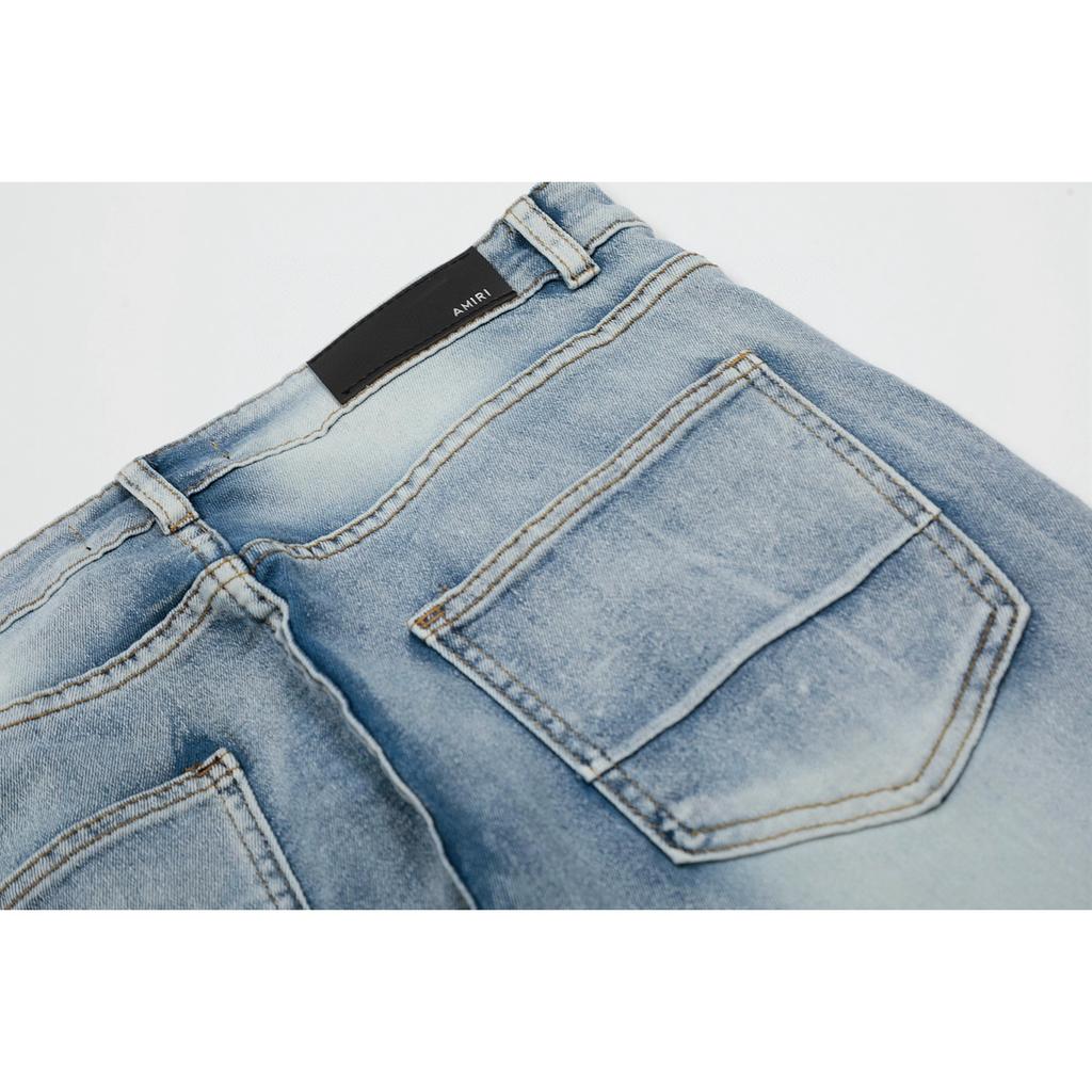 M40 Amiri Men's and Women's American Style Trendy Jeans with Fabric Patches, Holes, Embroidery, Casual and Fashionable High Street Pants