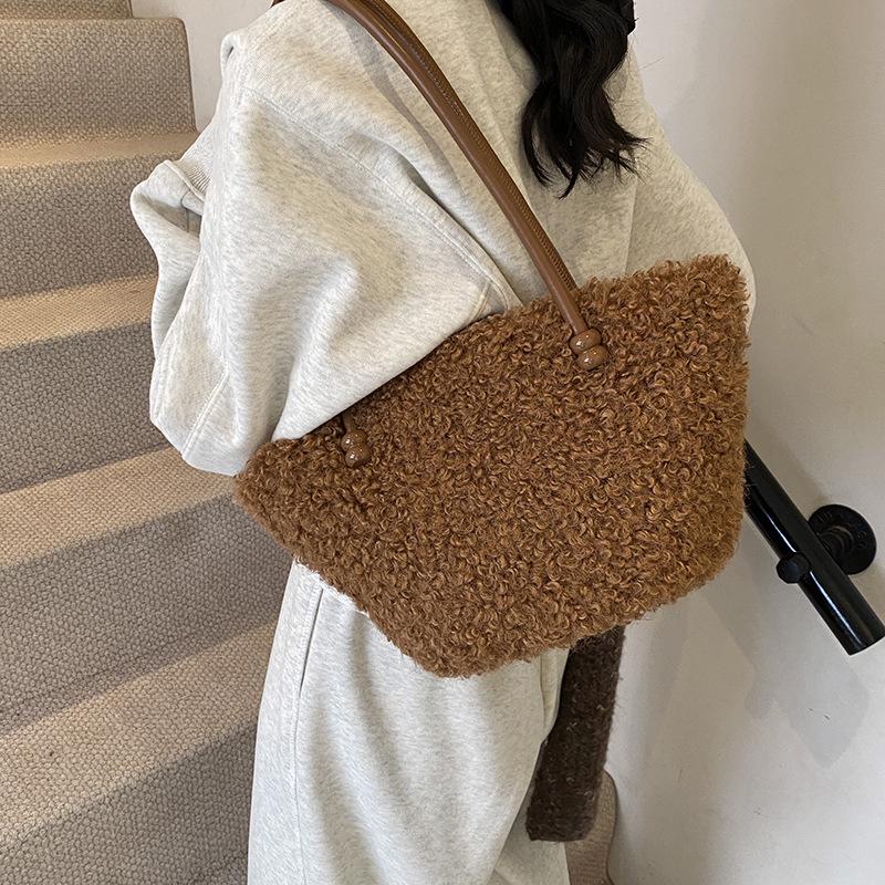 Handtas van nep lamswol in Koreaanse stijl - Pluizige niche design schouder- & okseltas voor herfst/winter