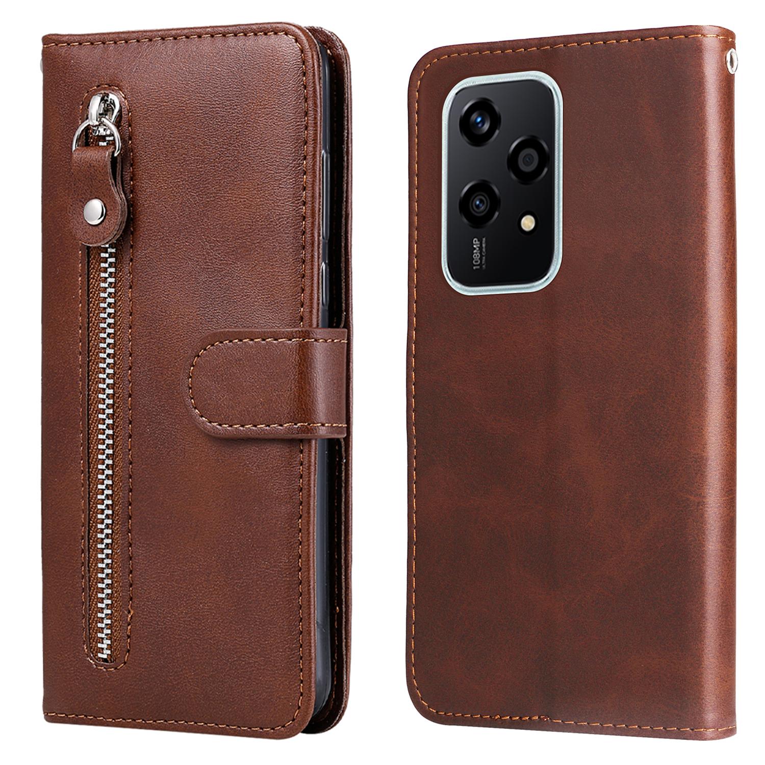 

For Honor 200 Lite Case PU Leather Card Slots Zipper Pocket Phone Cover Brown