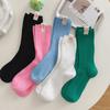 Internet Celebrity She Cloth Label Double Needle Socks Medium Socks Solid Color Stacked Socks