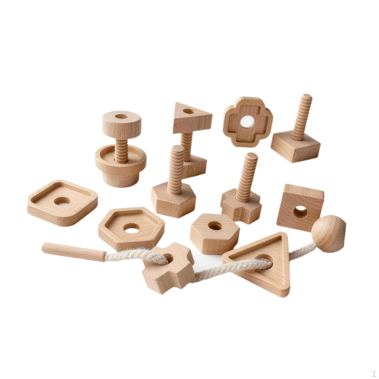 

Wooden Lacing Toy Portable Matching Stacking Toys Shape Puzzle Sensory for Children