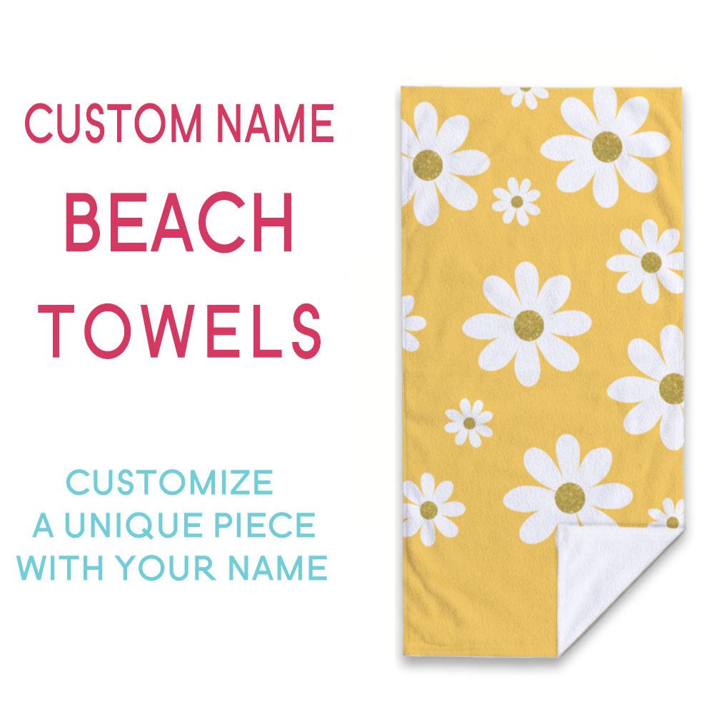 Personalized Beach Towel Daisy Design Custom Name logo Microfiber Beach Towel Thin Absorbent for Beach Swimming Yoga Bath Sports