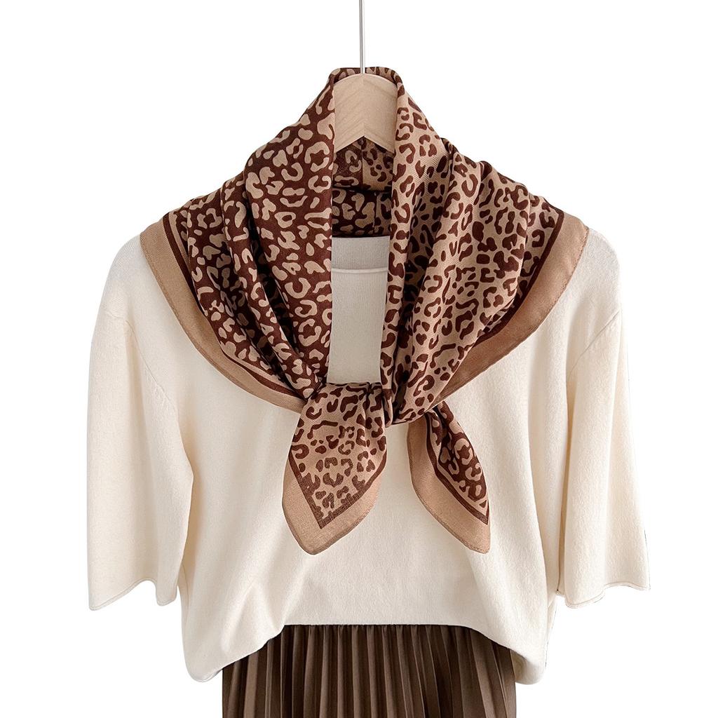 European and American leopard print silk cotton square scarf, spring and autumn temperament versatile scarf, women's stacked waist seal fashion 61C
