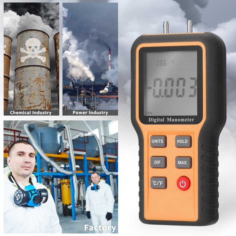 Digital Manometer LCD Display ℃ ℉ Switchable 12 Pressure Units Adjustable Indoor Temperature Measurement Tool