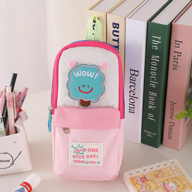 Oxford Fabric Student Pencil Case With Removable Magic Tape Large Capacity For School Supplies