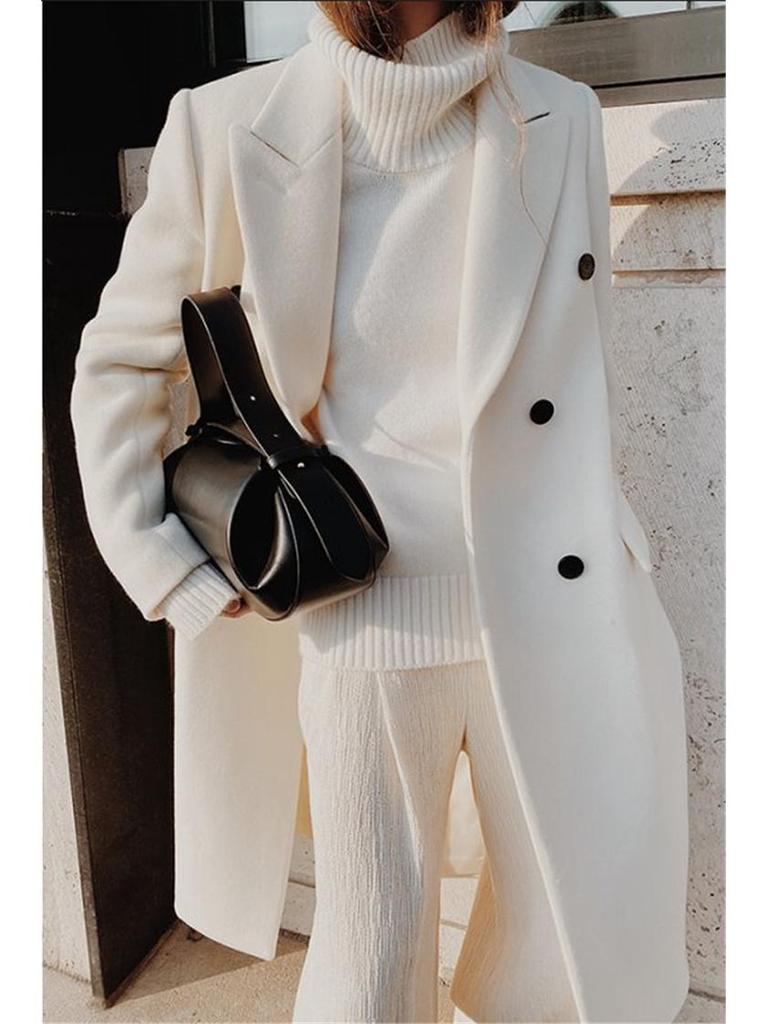 2026 Autumn/Winter Women's Double-Breasted Slim Fit Long Sleeve Turn-Down Collar Jacket