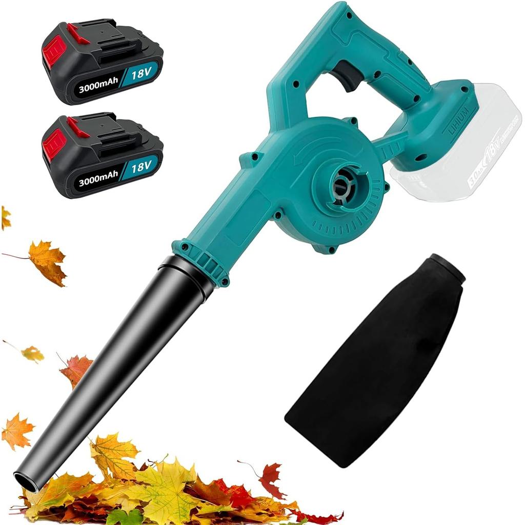 Cordless Leaf Blower with 2 x 3.0 Ah Batteries and Charger, 200 km/h Electric Leaf Blower for Makita, Electric Air Blower Battery Leaf Blower