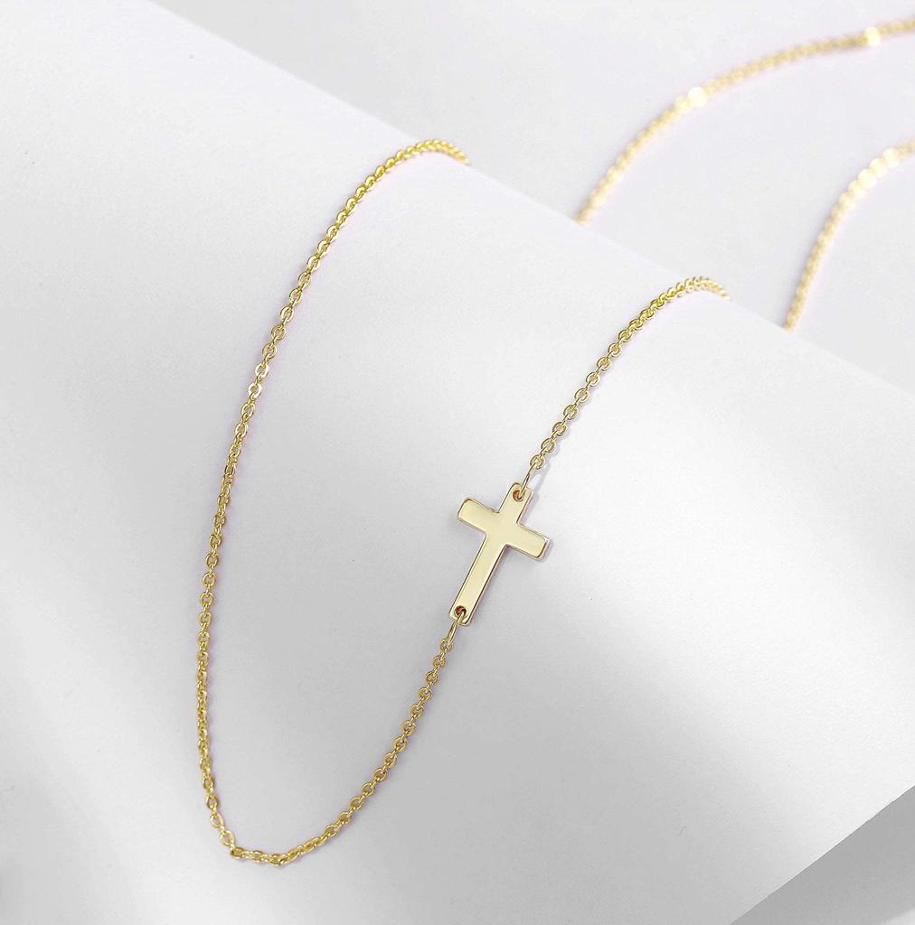 Stainless Steel Double Layer Cross & Bead Necklace for Women