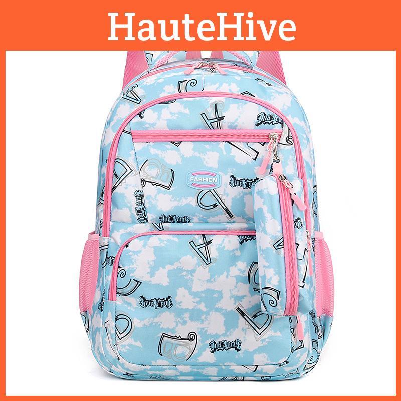 Backpack Layered Striped Zipper Large Capacity Storage Widened Strap Shoulder