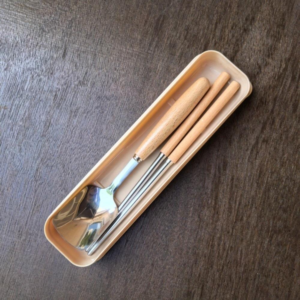 Stainless Steel Wooden Rice Soup Cake Fruit Fork Coffee Dessert Spoon for Family Dining