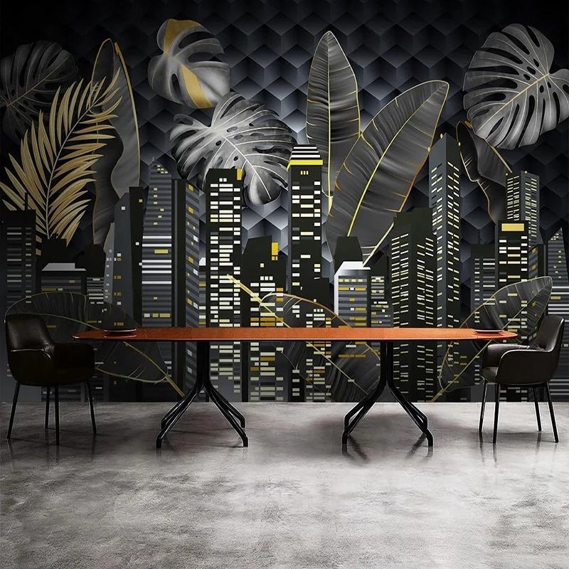 3d Stereo City Building Photo Wallpaper Plants Leaf Mural Living Room Tv Sofa Bedroom Wall Paper Home Decor