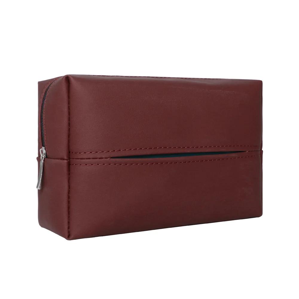 Car Tissue Box Holder Nappa Leather Car Center Console Armrest Napkin Box Sun Visor Backseat Tissue Case with Fix Strap