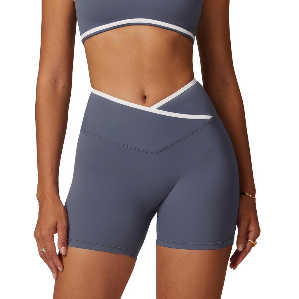 Shorts de Yoga Américains Européens Taille Haute avec Effet Push-Up Pêche - Pantalon de Fitness Trois Points pour Femmes