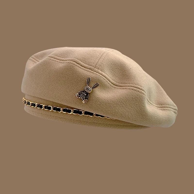 

Шапочка-берет из шерсти с цепочкой, дизайн ниши, осенне-зимняя, женская, в британском стиле M（56-58cm）