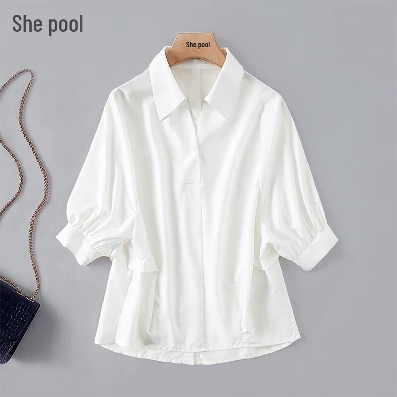 She Chi Women s Loose Batwing Sleeve Short Pleated Shirt L