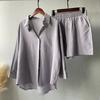 Summer Cotton and Linen Solid Color Shirt Two-piece Shorts Fashion Women's Suit