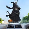 Pendentif Chat Sorcière d'Halloween Décoration de Voiture avec Cordon Facile à Installer Ornement Suspendu Rétroviseur Intérieur Arrière de Voiture