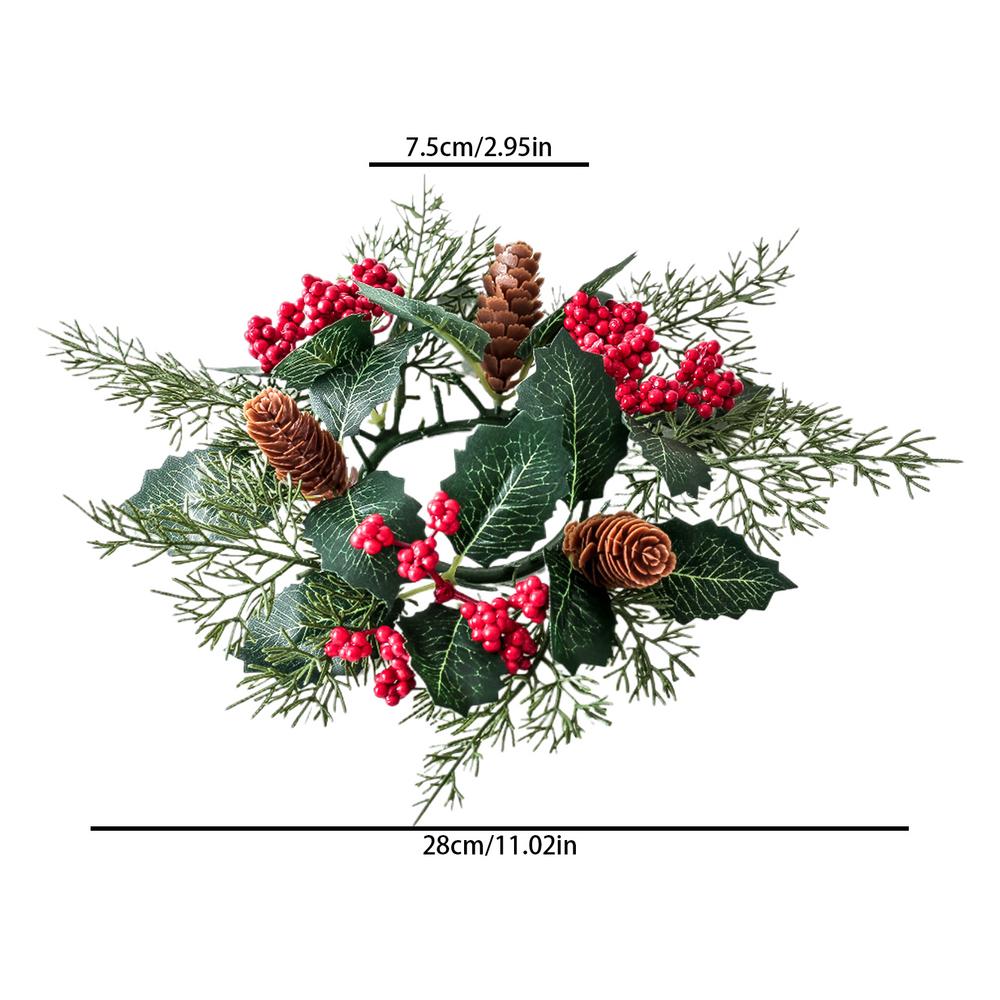 Christmas Candle Wreath Small Artificial Candle Wreath Christmas Candle Ring Pillar Christmas Decor Pinecones Greenery Red Berry 28cm