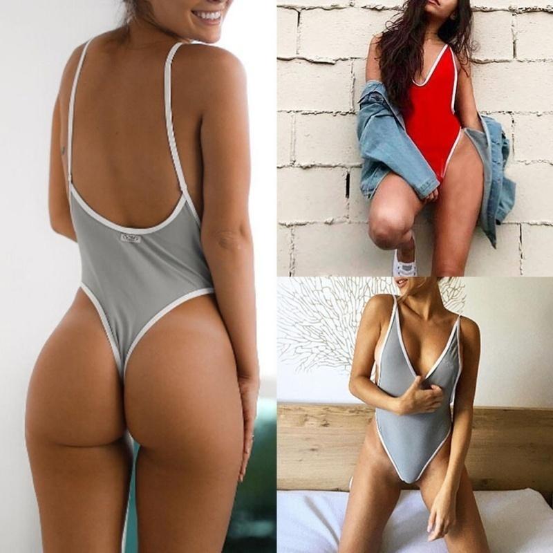 Thong Swimwear Women 2017 One Piece Swimsuit Bodysuit Bikini High Cut Swimming Suit For Women Monokini Deep V Neck Bathing Suit