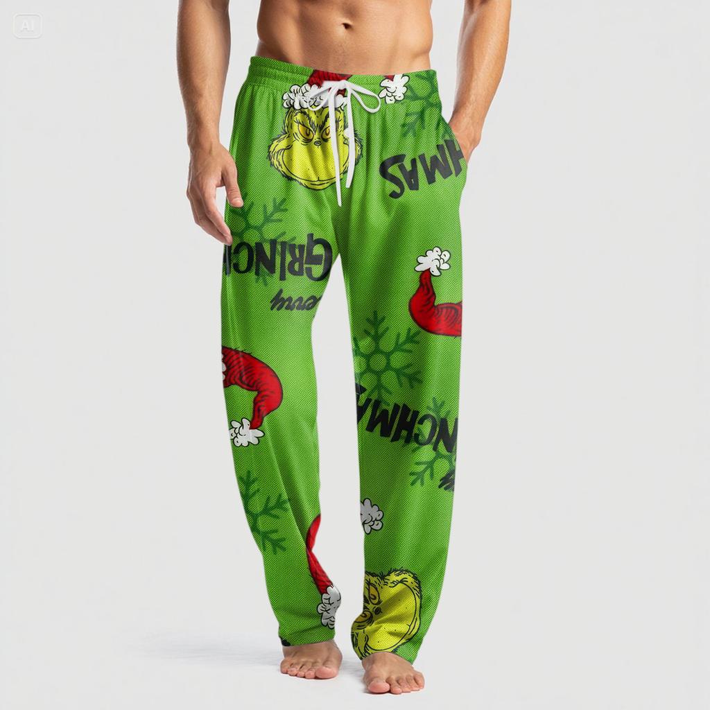 Men's Knitted Fashion Print Pocket Casual Pants Pajama Pants