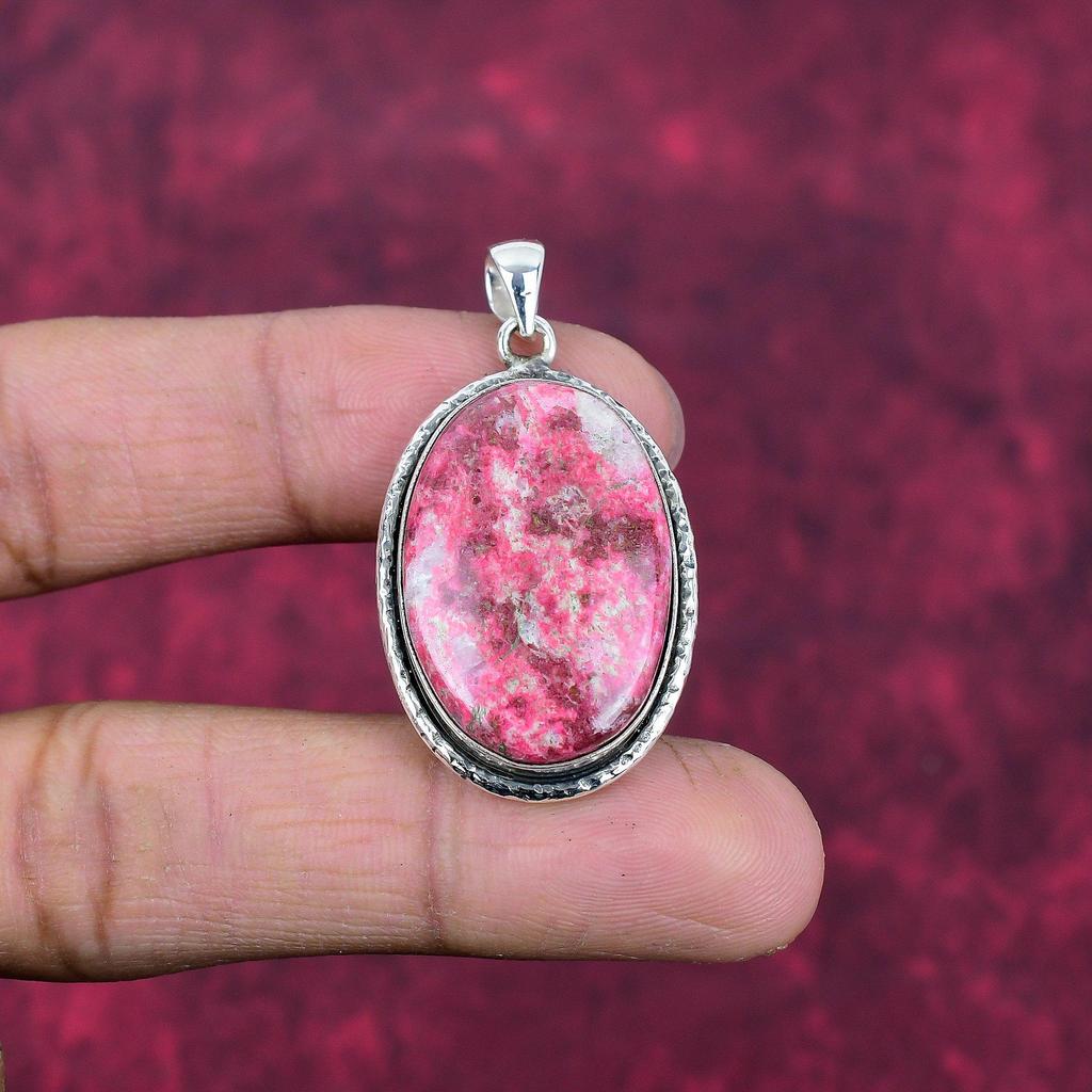 Rosa Thulit Ädelstenshänge 925 Sterlingsilver Smycken, Handgjorda Antika Hängsmyckessmycken, Gåva Till Mor